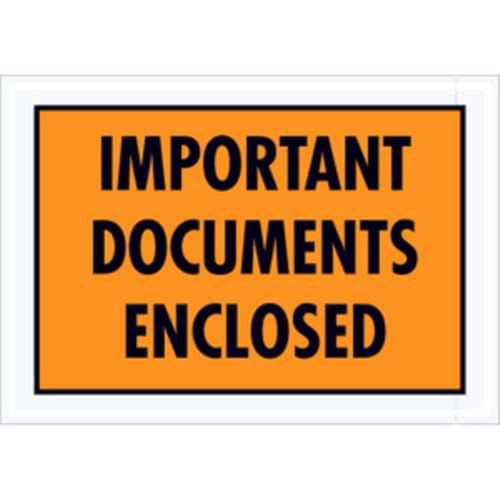 Aviditi Orange Adhesive Side Loading Document Envelopes "Important Documents Enclosed", 5 1/4" x 7 1/2" for Attaching Important Papers to Packages, Shipments and Mailings (Pack of 1000)