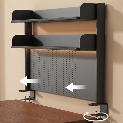 WSNCXFW Clamp on Desk Organizer Shelf with Pegboard, Multipurpose Countertop Hutch Bookshelf Desktop Storage Shelves,for Home Office Dorm Gaming Desk,Black,60cm/23.6in