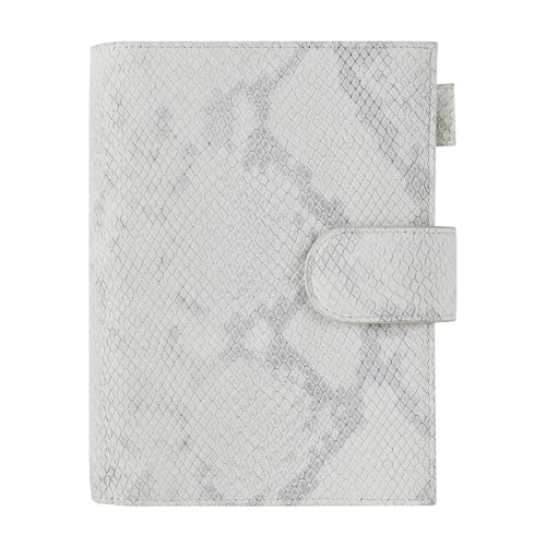 Smartfee Leather Personal Organizer Planner – 6 Rings Notebook Binder with Flyleaf, 30mm Gold Ring, Snake embossed Leather（Snake white)
