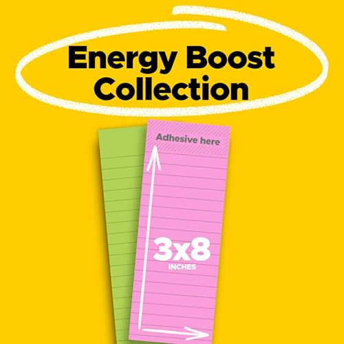 Post-it Super Sticky Notes, 3 in. x 8 in., Energy Boost Collection, 24-Pack