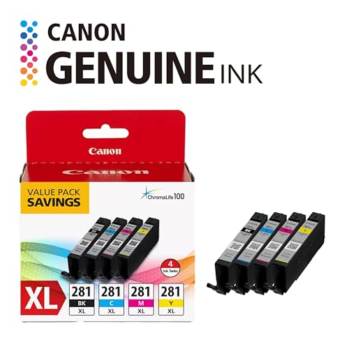 Canon CLI-281 XL Genuine BKCMY Four Color Value Pack, Compatible with TR8520, TS9120,TS8120, TS6120, TS9521C/a, TS9520/a, TS8220, TS6220, TS8320, TS6320, TS702/a, and TR8620/a Series Printers