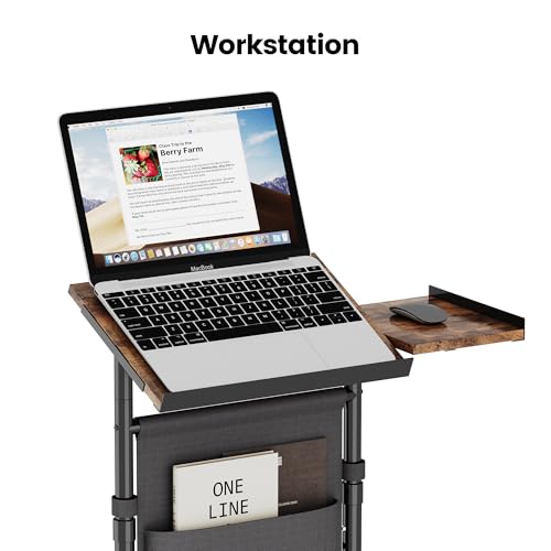 Homeiju Mobile Standing Desk Podium, Height Adjustable Rolling Lectern with 360° Wheels & Storage Bag