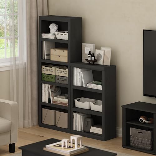Furinno Rail Book Shelf, 3-Tier Bookshelf with Open Shelf, Bookcase with Classic Style Edges, 10 x 24.6 x 39, for Organization and Storage, for Living Room, Bedroom, Home Office, Blackwood