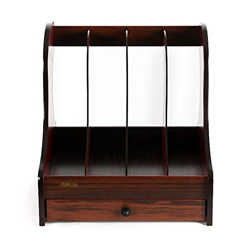 AFPSDLFJDLS Wooden Desktop Shelf 4 Sections Magazine File Document Folder Book Frames Dividers Cabinet Shelve Display and Storage Organiser for Home or Office