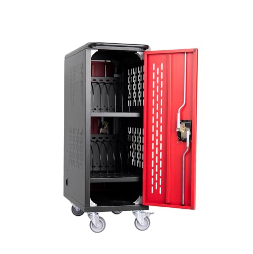 VOOTOLOVER 16-Bay Charging Cart for 15.6" Laptops/Tablets, Red/Black