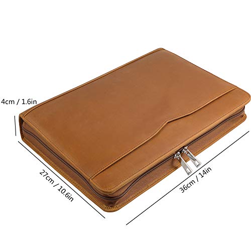 YIWEN Handmade Leather Portfolio 3 Ring Binder with Front Pocket