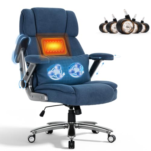 Big and Tall Office Chair with 3D Kneading Massage and Heat, Blue Fabric