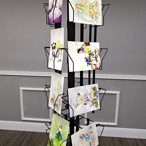 FixtureDisplays® 32 Adjustable Pockets Display Rack 5x7 7x5 up to 8.5" Wide X 8" Tall Cards, 1.27" deep Pockets, Double Tier Greeting Post Card Christmas Holiday Spinning Rack Stand Black 10095-2D