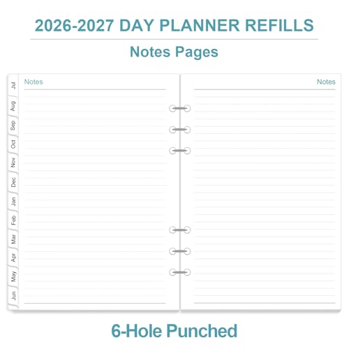 2026-2027 Planner Refills for A5 Binder - One Page Per Day Daily ＆ Monthly Planner, July 2026 - June 2027, Prioritized, To-Do List, Notes, Appointment Schedule, 6-Hole Punched, 5.8" x 8.3"