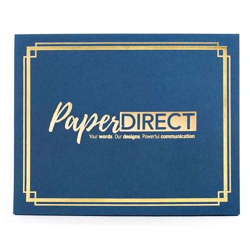 PaperDirect Foil Elegance Custom Certificate Jackets, Blue, Double Gold Embossed Foil, Personalized Certificate Holders, Schools, Businesses, Awards, Diplomas & Professional Recognition, 50 Count