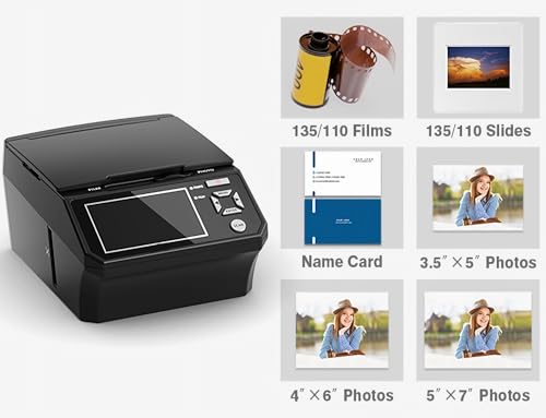 Film & Photo Scanner with 5" LCD Screen, Converts Photo, 135/110 Film Negatives & Slides, Business Card to 22MP Digital Photos, 8GB SD Card Included