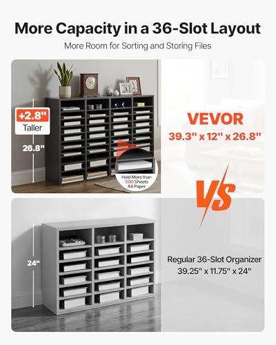 VEVOR Literature Organizer, 36 Compartments Office Mailbox with Adjustable Shelves, Wooden Mailbox Sorter Medium Density Fiberboard Office Home Classroom Storage for Files, Documents, Papers, Grey