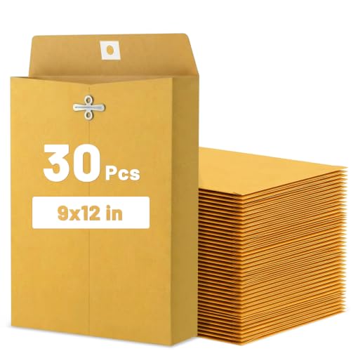 9 x 12 Expandable Manilla Envelopes with Clasp & Gummed Seal, Heavy Duty 180gsm Kraft Paper, 1.2″ Expandable Gussets, Reusable Mailer File Organizer for Documents, Contracts, Bills, Blueprints (30)