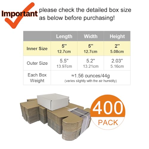 CH-BOX 400 Pack 5x5x2'' Small Shipping Boxes, Corrugated Cardboard Mailers for Business, White (CM552-400)