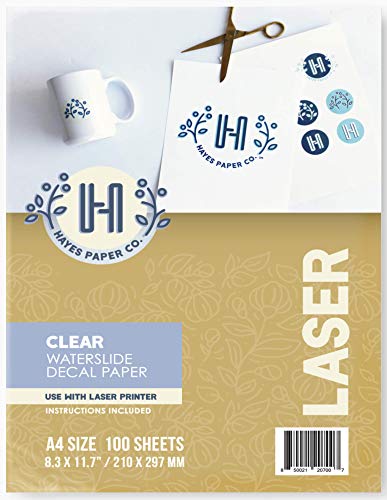 Hayes Paper Co. Waterslide Decal Paper Laser Clear (A4, 100 Sheets)