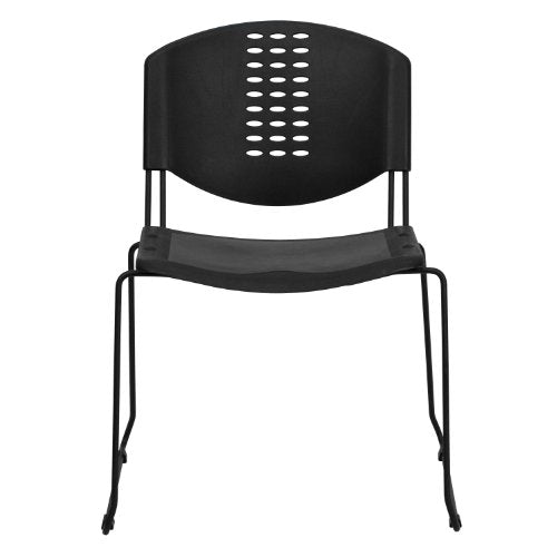 Flash Furniture HERCULES Series 400 lb. Capacity Black Plastic Stack Chair with Black Frame