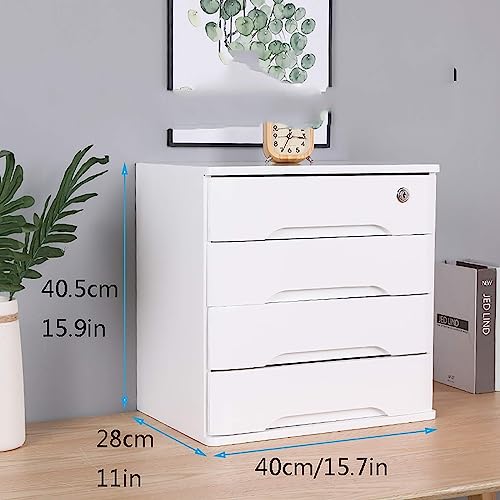 EliteBloom Desktop File Cabinet - Flat File Cabinet - Solid Wood Storage Box, Wooden Desktop Storage Box with Lockable Drawers, Office Supplies A4/Receipt File Organizer (4 Layer)