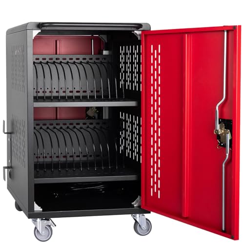 32-Device Laptop & Tablet Charging Cart for Chromebook, Mobile Charging Storage Cabinet with Lock, Cable Management & Power Strip, Fits Up to 15.6" Devices, for Classroom, Office, Library