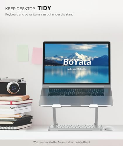 BoYata Laptop Stand, Adjustable Multi-Angle Riser, Up to 17 Inches, Silver