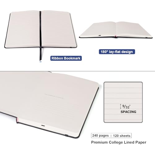 Comix 6 Pack Lined Journal Notebooks for Work, 240 Pages, 5.5"x8.3", Black