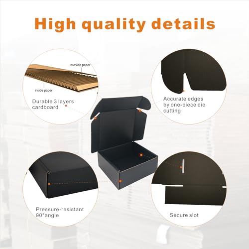 CH-BOX 400 Pack 5x5x2'' Small Shipping Boxes, Corrugated Cardboard Mailers for Business, Black (CM552B-400)
