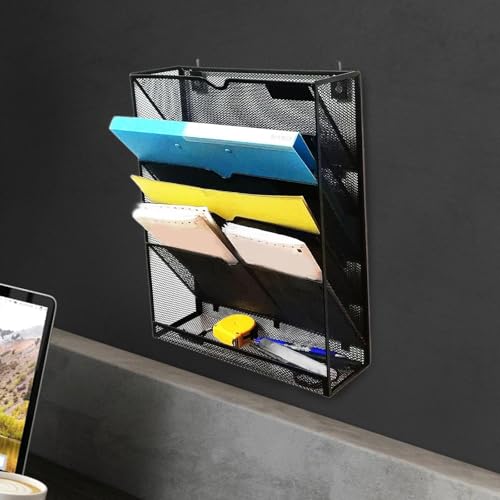 LOUYENOUS 5 Pocket Wall File Holder Mesh Hanging File Organizer Sturdy Space Saving Easily Installation Wall Mount Paper Folder Stand