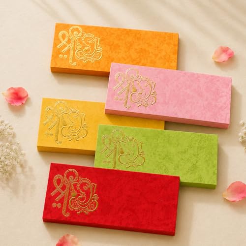 LoveNspire Money Envelopes (7 x 3 Inch) Decorative Ganesha Pattern Shagun Lifafa for Indian Wedding, Birthday | Cash Gift Holder & Home Savings Organizer Pack of 50