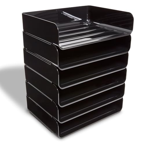 TRU RED Side-Load Stackable Plastic Letter Tray, Black, 6-Pack