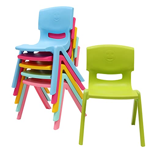 DXNZGPVK 6PCS Colorful Stackable Chairs, 220LBS Plastic Stack Chair, 20.8In Contoured Stacking Chairs w/6 Vibrant Colors & Hollowed-Out Design for Home Classroom & Multi-Purpose Spaces