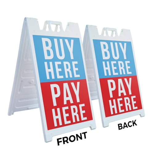 Buy Here Pay Here 24" x 36" Double Sided A-Frame Sidewalk Sign Includes 2 Plastic Inserts Foldable Portable White Signicade Sandwich Board Car Dealership Financing No Credit Needed Easy Approval