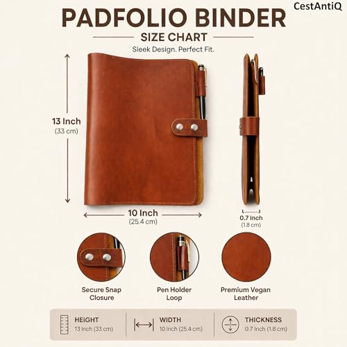 CestAntiQ Leather 3-Ring Binder Portfolio 8.5x11 Organizer