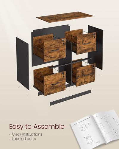 VASAGLE 4-Drawer Lateral File Cabinet, Compact, Locking, Printer Stand