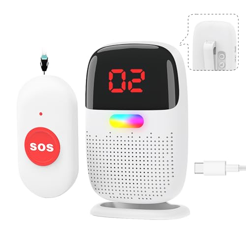 Caregiver Pager System with Digital Display for Elderly Assistance, Fall Prevention, and Nurse Calling，Wearable Wireless Pager for Patient Help at Home(1 Call Buttons + 1 Receivers)