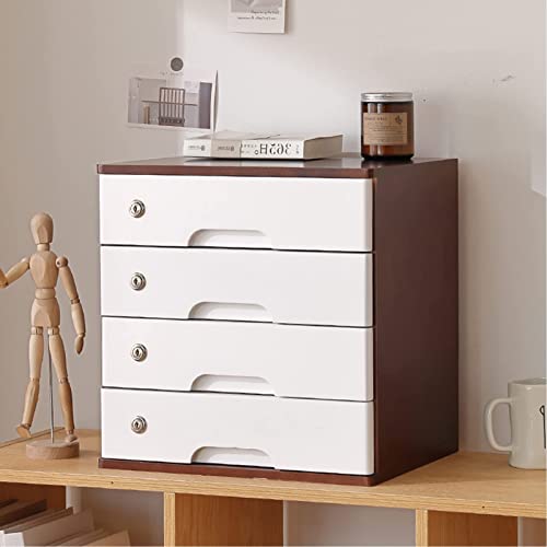 EliteBloom Desktop File Cabinet, Desktop Storage Box with Drawers - Desktop Organizer Storage Box, Flat File Cabinet Storage, Wooden File Cabinet/Data Cabinet, 3/4 Tier with Lock (4 Drawer C)