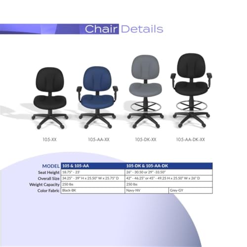 Romig Comfort Series Swivel Fabric Computer Task Chair with Adjustable Arms - Navy Blue
