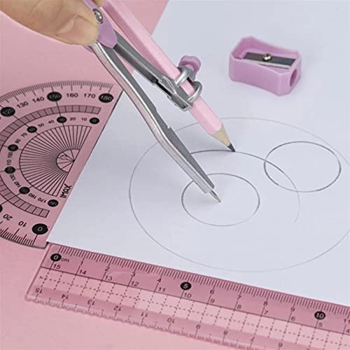 TXGJWRA Compasses Iron Packaging Compasses Ruler Stationery Set Math Geometry Tools for Students to Draw School Office Supplies Measuring Tools,Pink (OneColor)