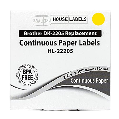 HouseLabels Compatible with Brother DK-2205, Yellow, 2-4/9" x 100'
