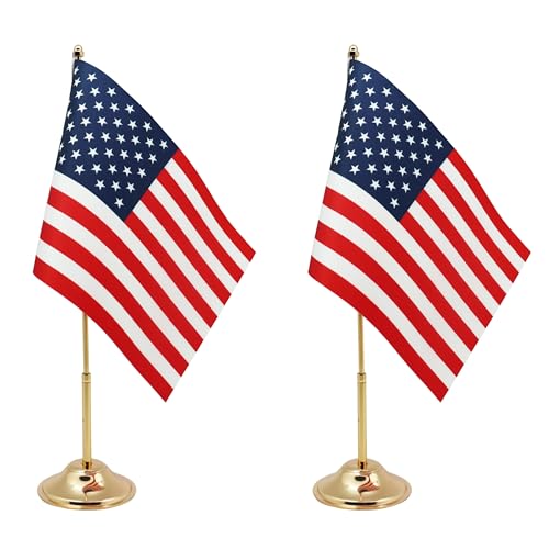 USA Desk Flag 10-Pack - 6x9 Satin, Gold Pole & Base, Office