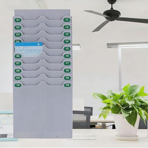 Time Card Rack Office Expandable Time Clock Rack Double Row, Reusable Card Storage Rack for Attendance Employee Assignment, Multi-Slots In Out Timecard Self(20 Pockets)