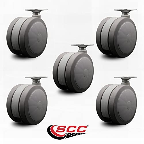 4 Inch Extra Large Heavy Duty Floor Safe Office Chair Wheels - Gray Non-Marking Twin Wheels - 2-5/8 Inch by 3-3/4 Inch Overall Top Plate - 1,125 lbs. Total Capacity - Set of 5 - Service Caster Brand