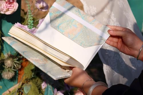 Book Cover A5 A6 Scented Silk Sleeve with Bonus Notebook Song Brocade & Lily of the Valley Bible Case Gold Thread Art(Ruled,A5)