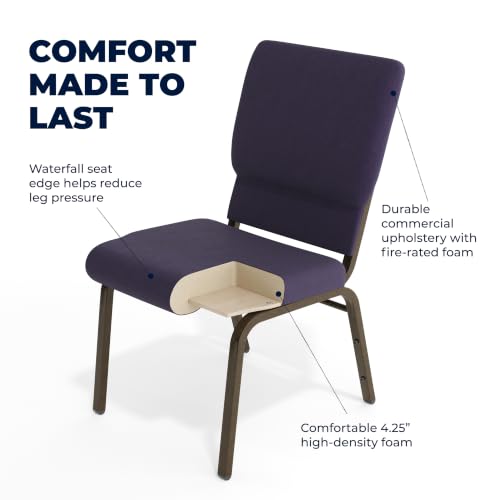 EMMA + OLIVER Royal Purple Fabric 18.5" W Stacking Church Chair