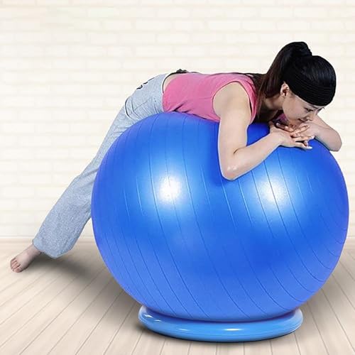 SRNSAEB Dia 21/25/ 29 Inch Large Yoga Ball for Sitting at Desk, Inflatable Fitness Ball Office Chair/Backless Swiss Ball Chair for Improve Sitting Posture with Fixed Bases(Blue,55cm (21 7/10in))