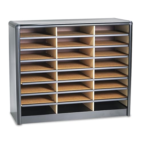 Scranton & Co 24 Compartment Metal Flat File Organizer, Black Baked Enamel Finish, Steel Frame with Corrugated Fiberboard Shelves, Letter Size Capacity for Office, Mailroom, or School