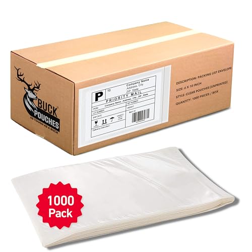 1000 Pack 6"x10" Shipping Label Sleeves – Clear Self-Adhesive Packing Slip Pouches, Waterproof Packing List Envelopes – Ideal for Shipping Documents, Mailing Labels, Invoices & Packing Slips