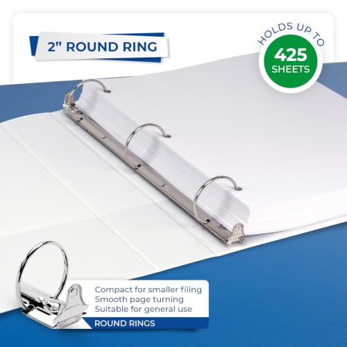 Samsill 2 Inch 3 Ring Binders, Economy Round Ring, Clear View Cover, 425 Sheet Capacity - for School, Home, Office - White, 12 Pack