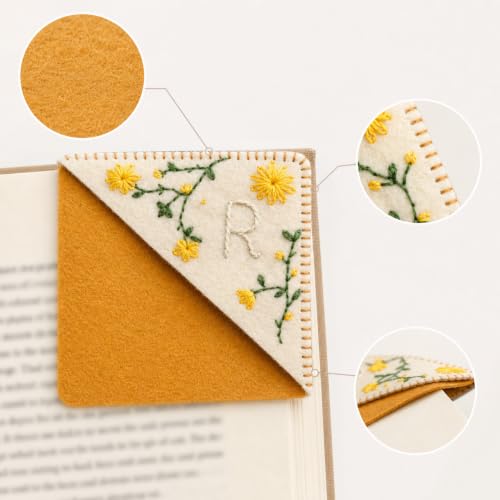 Personalized Embroidered Corner Bookmark, Floral Custom Book Mark (Fall)