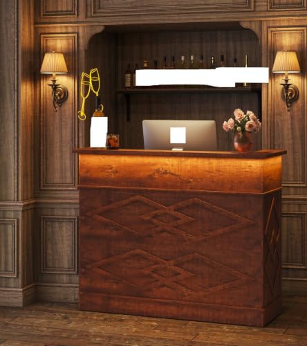 Yuanzaifeng Reception Desk with Transaction Counter,Laminate Standing Front Desk (Brown)