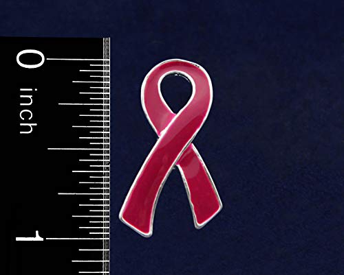 50 Pack Burgundy Large Flat Ribbon Shaped Pins – Burgundy Ribbon Pins for Sickle Cell Anemia, Myleoma Awareness, Meningitis and Hospice Awareness – Fundraising & Awareness