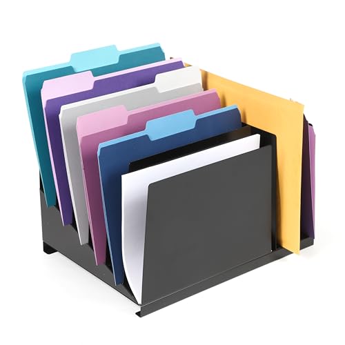 Huron Desktop File Binder Organizer Storage, Combination Vertical 3/Slant 6 Slot Tray, Black Steel